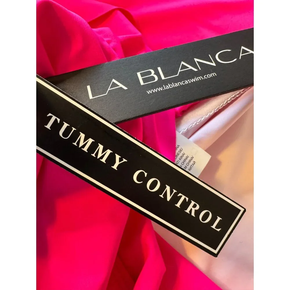 La Blanca Island Goddess Plunge Size 16 Ruffle One Piece Swimsuit Pop Pink NWT $